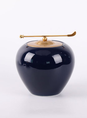 极速新中式样板间摆件客厅玄关A茶几电视柜装饰品蓝色陶瓷罐软装