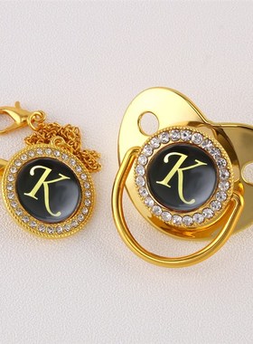 极速Luxury Golden mInitial Letter A BlingBling Baby Pacifier