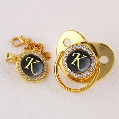 极速Luxury Golden mInitial Letter A BlingBling Baby Pacifier