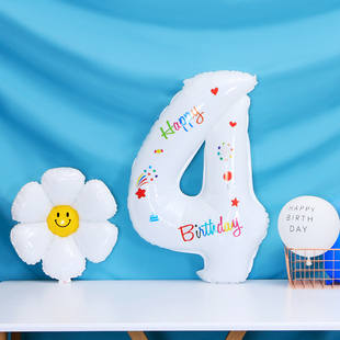 极速拍照大号数字气球派对周x岁宝宝生日布置场景装饰儿童白色卡