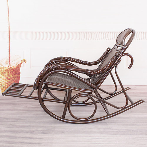 极速藤编摇椅中式复古老人躺椅豪华原木摇椅真藤R椅午睡休闲户外