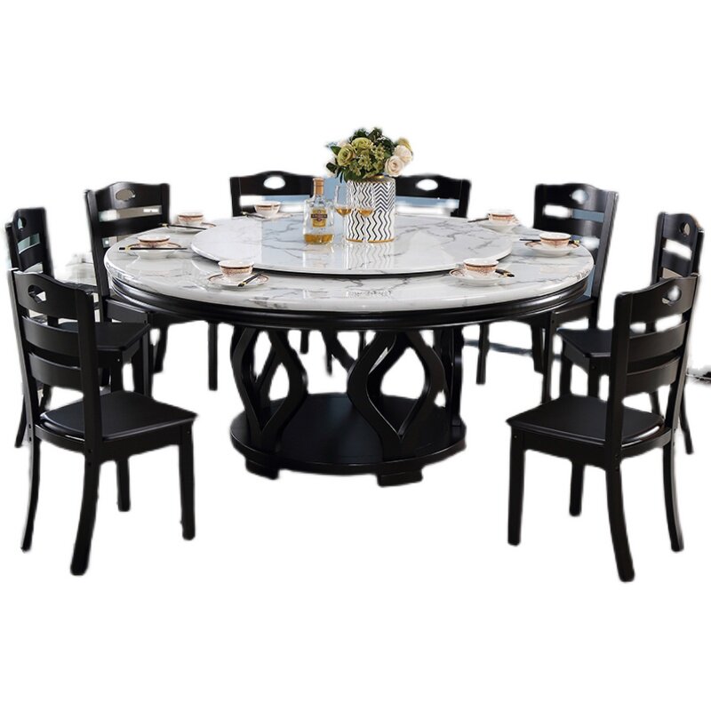 极速大理石餐桌实木大圆桌新中式10人家用饭厅1.8m实X木圆形餐桌