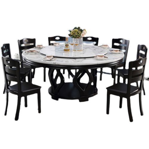 极速大理石餐桌实木大圆桌新中式10人家用饭厅1.8m实X木圆形餐桌