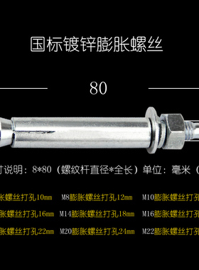 新品镀锌膨胀螺丝铁拉螺丝钉M10M12爆炸螺栓膨胀管V外膨胀涨管爆