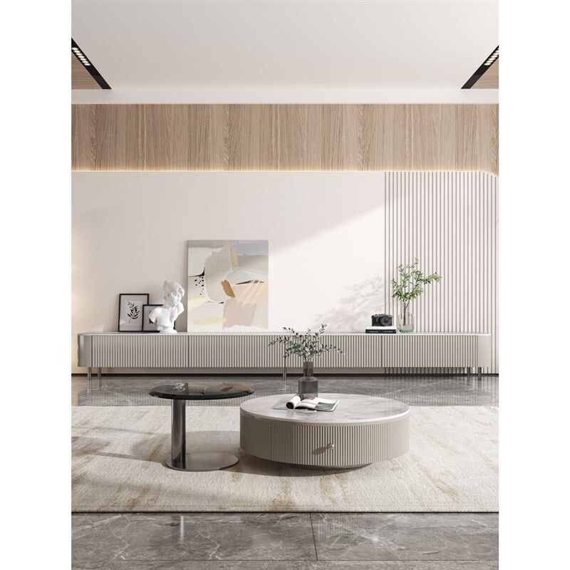 极速超长客厅岩板电视柜茶几组合轻奢灰色烤漆地柜现代.简约宅寂