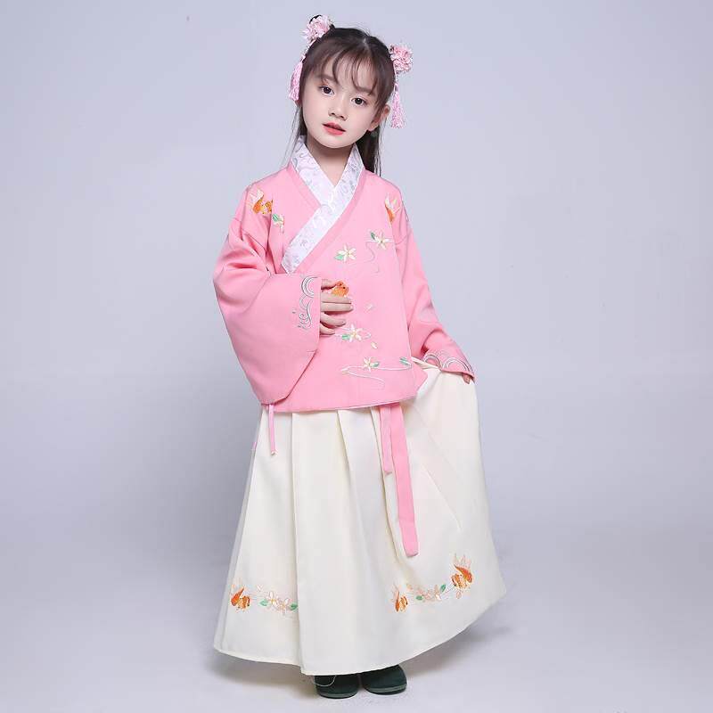 新品l古儿d童女童装戏服明朝代表演汉服制袄服裙宋朝襦裙舞明台演