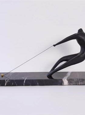极速抽象创意黑色人物雕塑铸铁大理石运动拉线人S酒店样板房软装