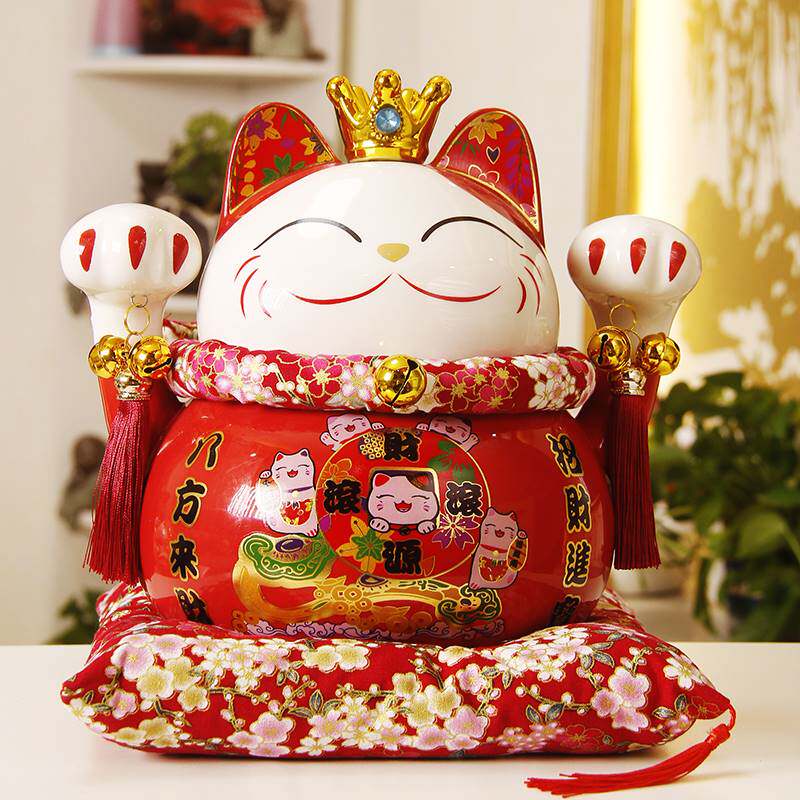 新品招财猫储蓄罐 创意摆件 陶瓷发财猫 J家用店铺 开业礼品卡通