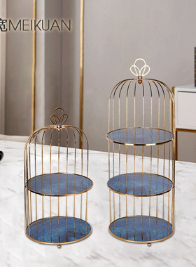 极速家居摆件时尚精美半边鸟笼餐盘铁艺摆L件电镀拉丝防锈金属饰