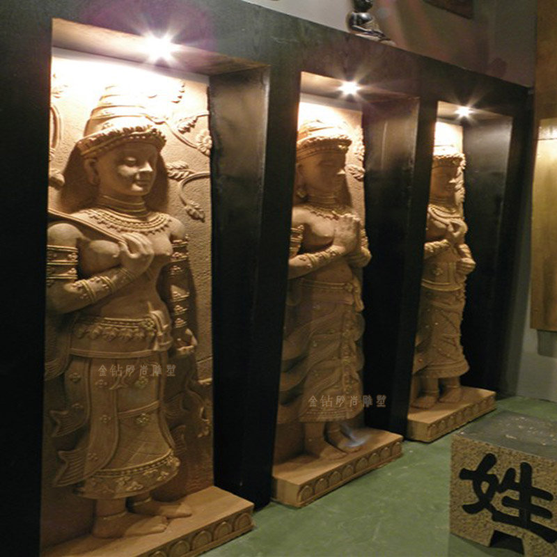 新品砂岩浮雕背景墙装饰画人物浮B雕壁饰泰式佛像沙雕壁画艺术浮