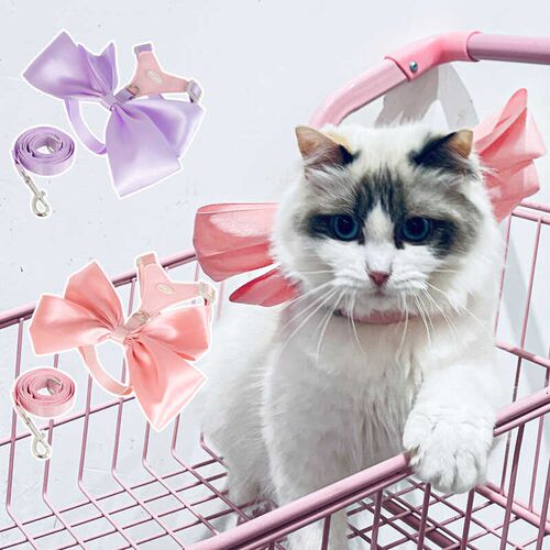 极速猫咪牵引绳防挣脱可调节外出遛狗绳工K字甜美蝴蝶结狗胸背宠