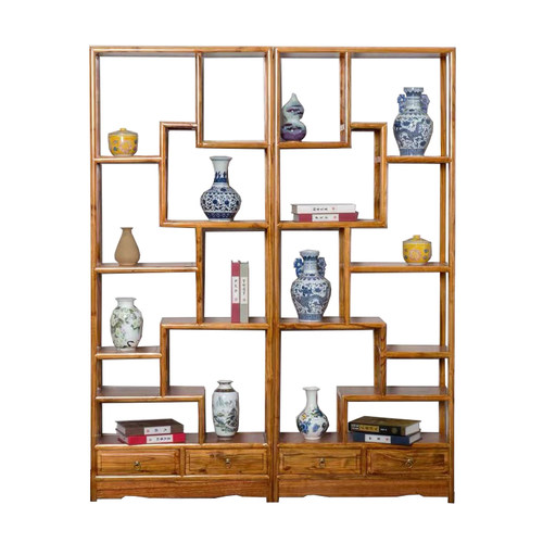 极速实木隔c断中式仿古小型博古架榆木展示架茶具架摆件架茶叶架
