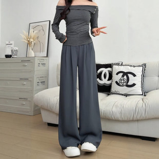 灰色西装裤女款裤子春秋2026新款高级感垂感小个子直筒窄版阔腿裤