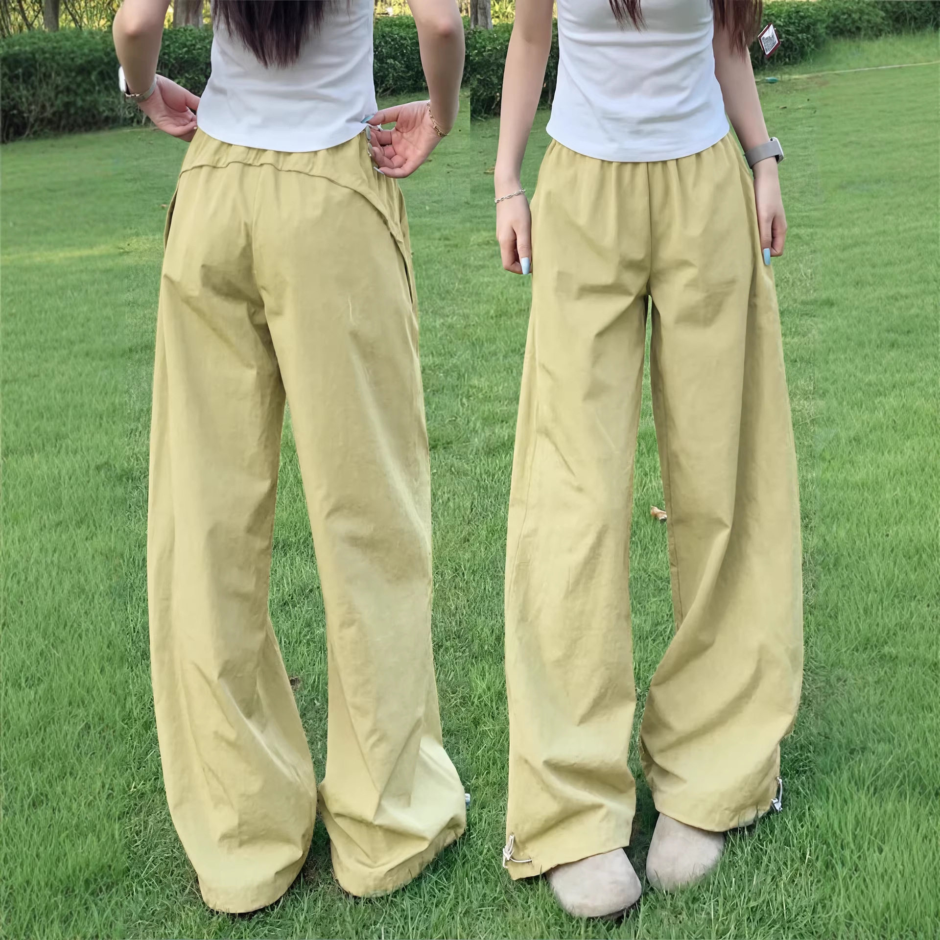 黄色速干工装裤女2026新款夏季薄款直筒宽松小个子休闲阔腿运动裤