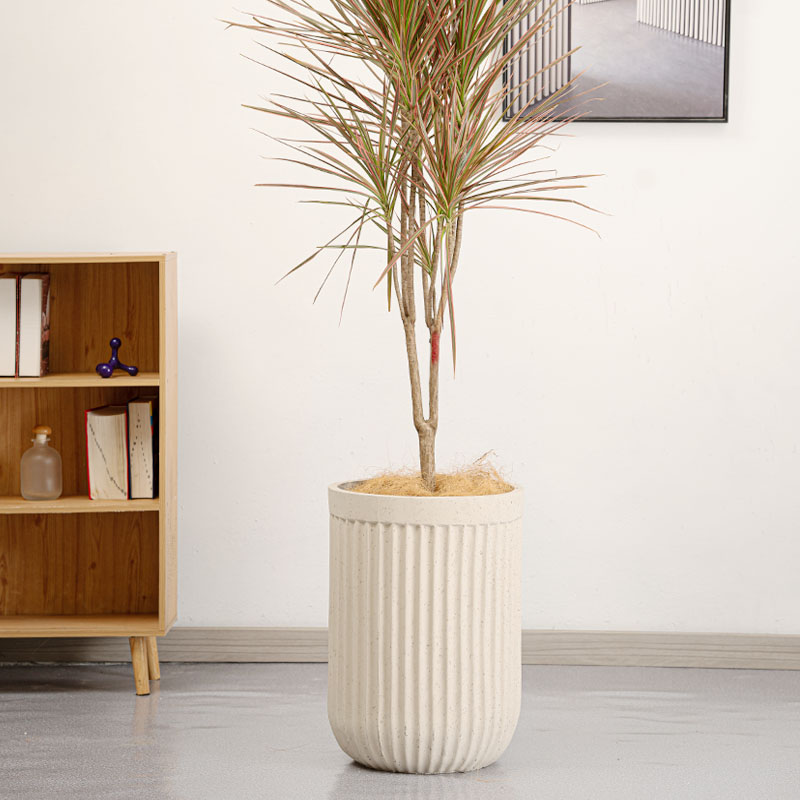 极速圆形条纹高筒水泥p花盆镁泥简约创意大号户外落地水磨石侘寂