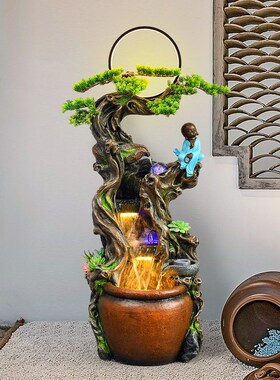 极速田园禅意流h水喷泉树脂室内风水轮阳台庭院假山招财加湿器开