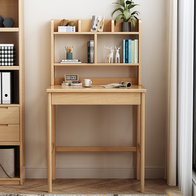 极速全实木书桌带书架家用迷你小户C型学生办公桌60cm卧室电脑一