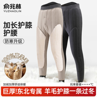 护膝保温裤 东北羊毛保暖裤 加绒加厚羊羔绒中老年爸爸棉裤 冬季 男款