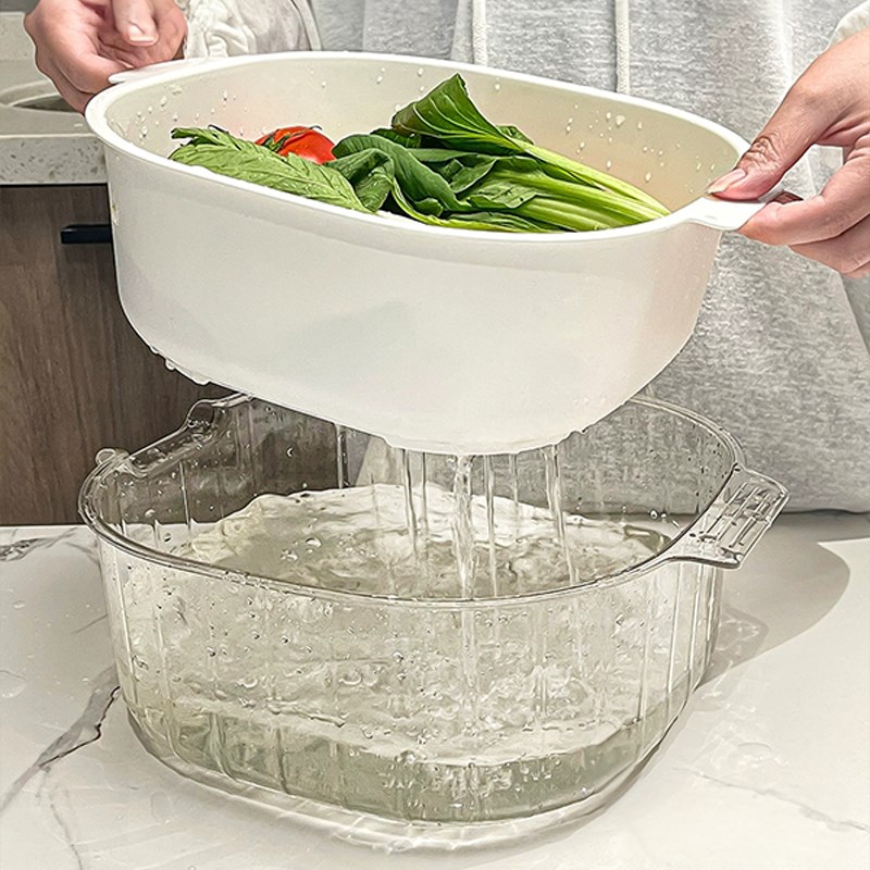 新款厨房洗菜篮沥水篮家用双层淘菜盆高端水果盆洗米筛.塑料淘米