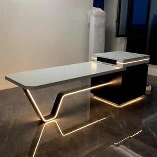 极简风龙抬头岩板岛台餐桌一体可伸缩家用小户型黑白导台高端定制