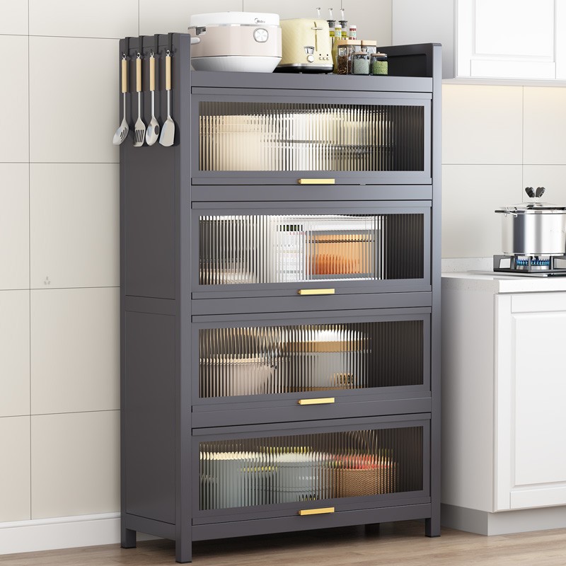 带柜门厨房置物架落地多层多功能储物橱柜L烤箱微波炉收纳置物碗