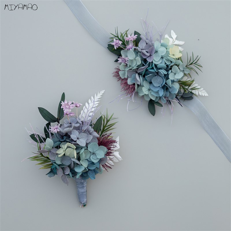 迷你永生花新郎新娘婚礼襟花伴郎伴娘真花胸花手S腕花父母家人襟