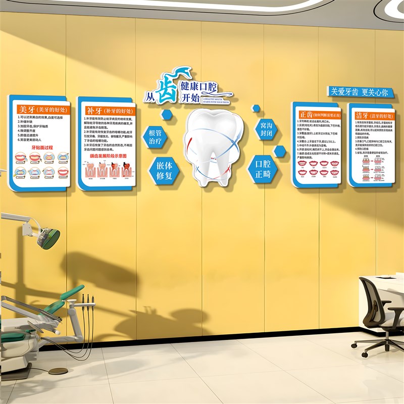 口腔诊所医院墙面软装饰s前台形象海报儿童牙科室背景文化贴纸挂