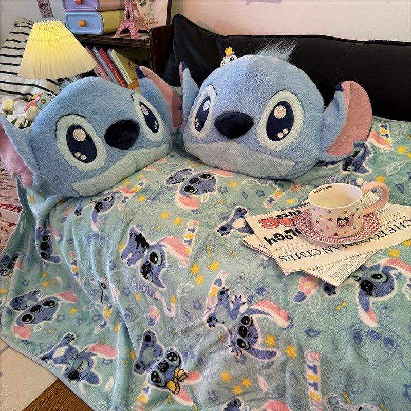 卡通史迪仔抱枕被子两用午睡办公室枕头床上靠垫车载毯子二合一