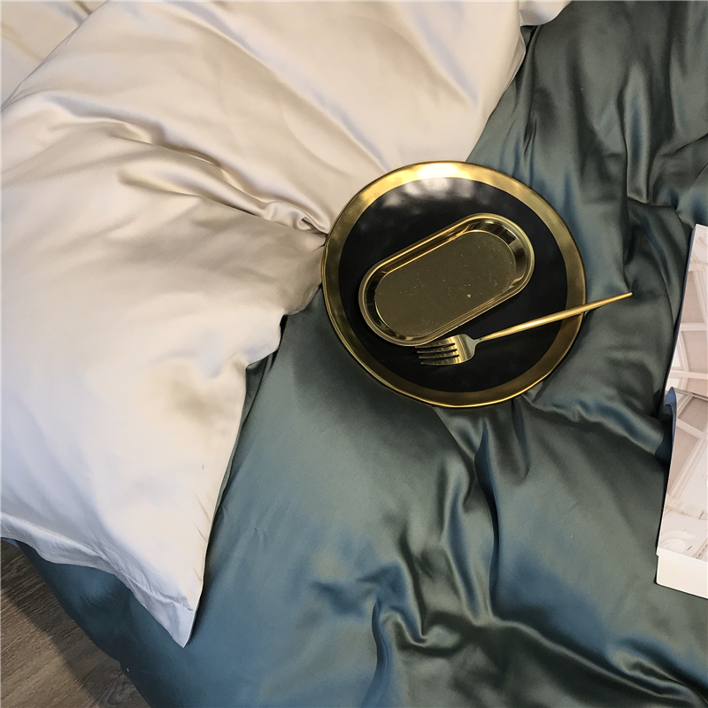 80支100f%双面天丝撞色丝滑四件套 夏季刺绣亲肤套件 轻奢冰丝床