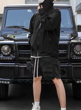 速发I国美式多口袋尼龙短裤男拉链V潮BE机能grlz战术设计工装裤