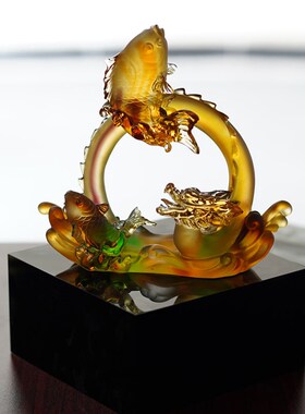 速发琉璃锦鲤鱼财跳龙门摆件招跃客厅酒柜装饰品开业乔迁新居礼高