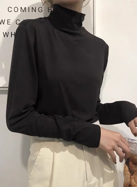 速发高底套头黑色内搭袖领衫春季高弹力长打上衣百搭毛衣