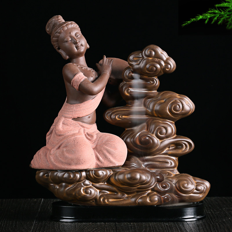 速发飞天仙手鼓香瓷香流倒炉 锥香塔陶熏香炉 瀑布观烟香炉香礼