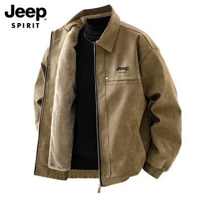 吉普JEEP秋冬季皮衣男士翻领夹克