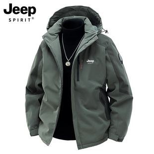 吉普JEEP棉服男款新款秋冬季户外加绒加厚冲锋衣棉衣爸爸男士外套