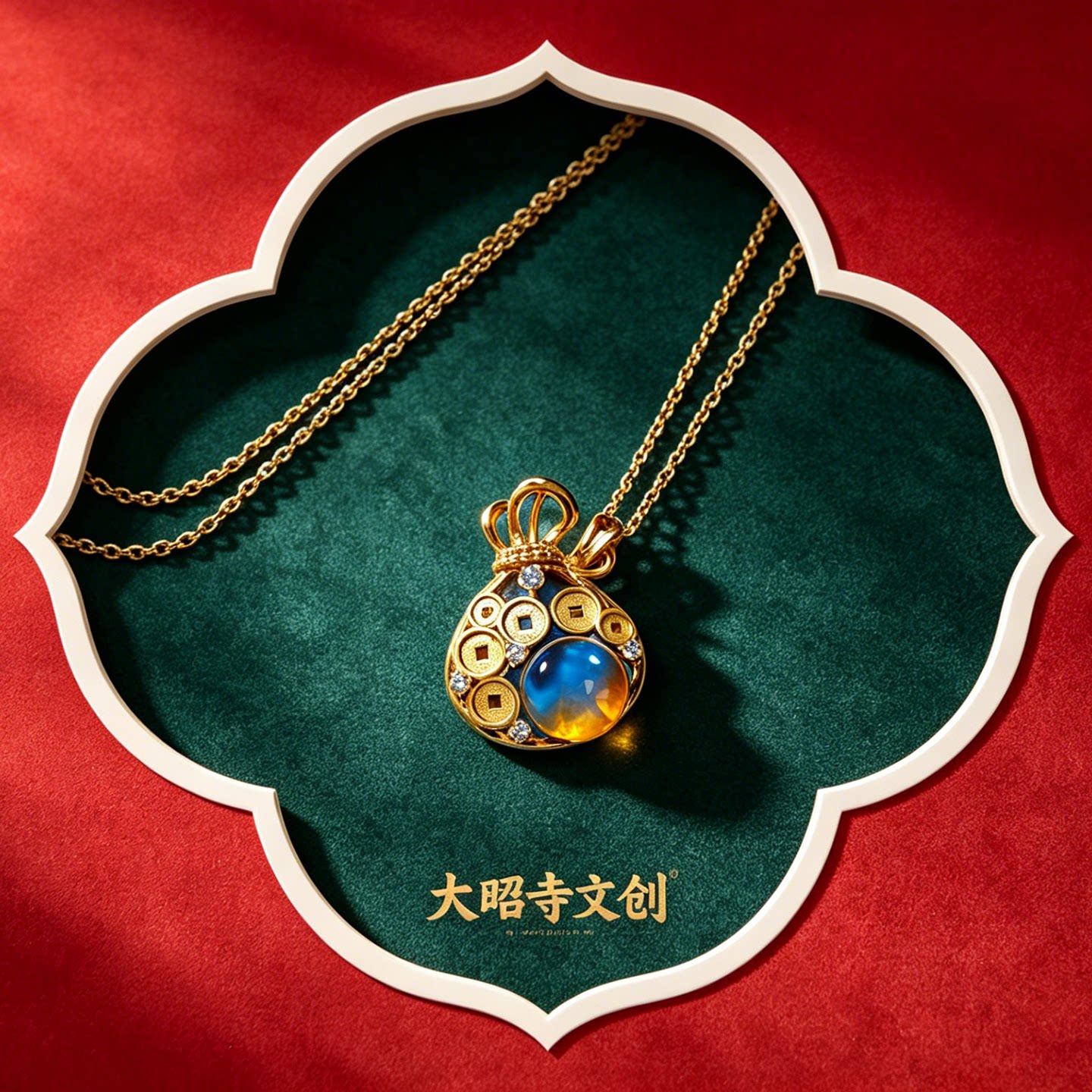 大昭寺S925银镀金钱袋蓝珀吊坠
