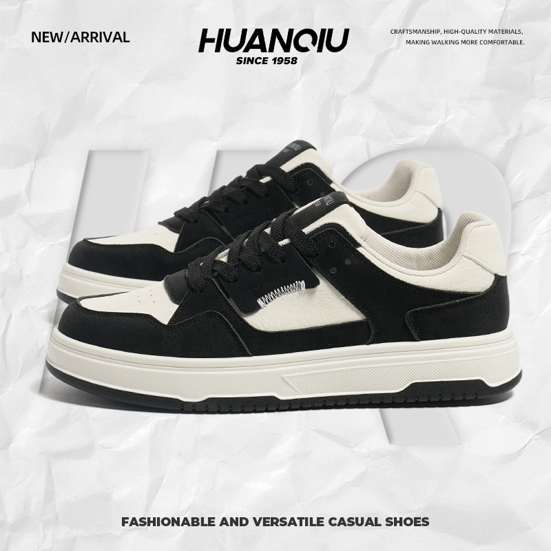 环球黑色男士休闲板鞋2025新款春秋季百搭时尚潮运动学生鞋子男鞋