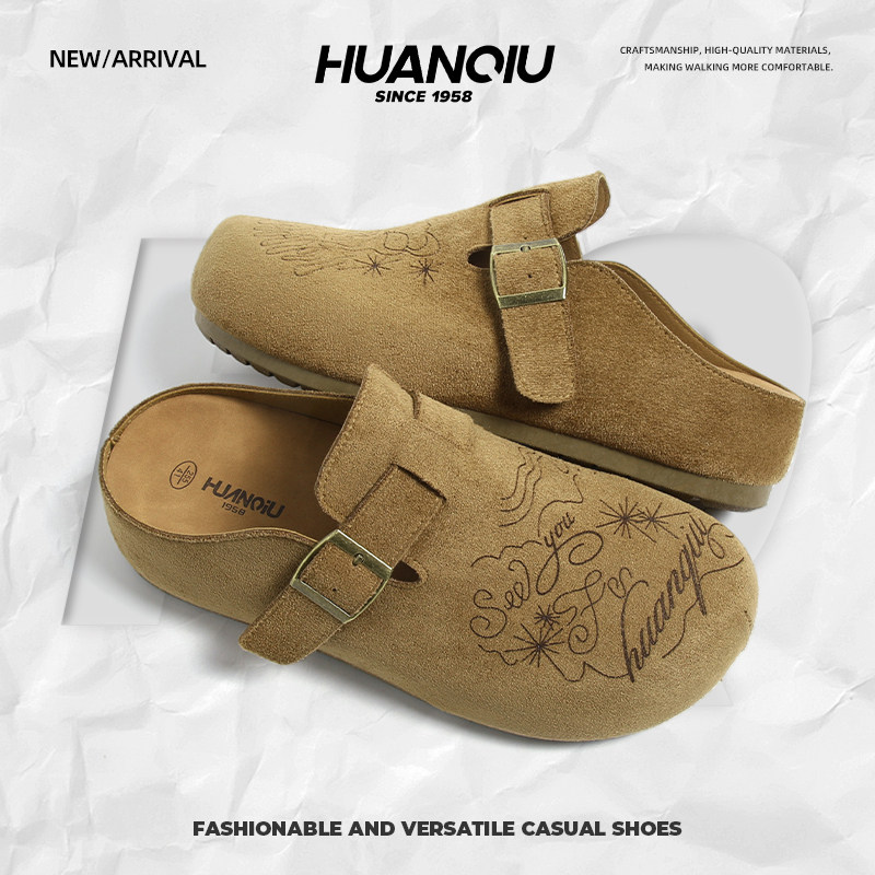 环球插画勃肯鞋男鞋包头软底防滑博肯半拖鞋懒人一脚蹬老钱穆勒鞋