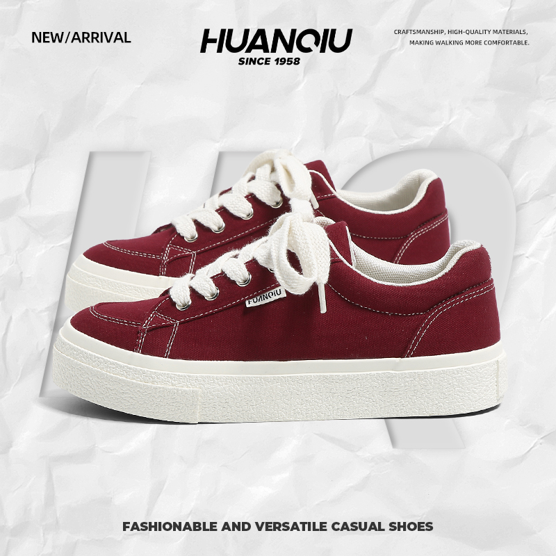 酒红帆布鞋男款2025夏季新款
