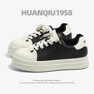 环球黑白板鞋男款2026春季新款软厚底增高原创设计潮流百搭休闲鞋