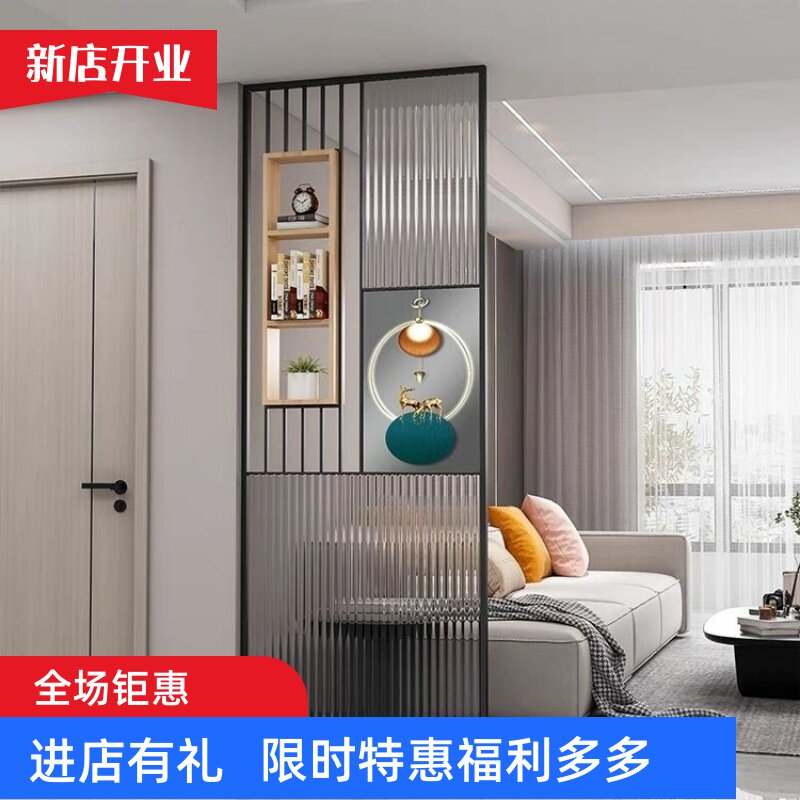 简约入户门客餐厅轻奢长虹玻璃半墙玄关柜不锈钢屏风隔断铁艺装饰
