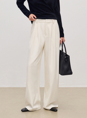 JESTOMS | 高品质羊毛混纺/细斜纹阔腿西裤女直筒垂坠感休闲裤