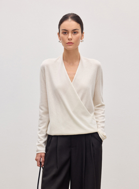 JESTOMS | 重磅羊绒羊毛/智性风交叉V领毛衣女无缝长袖针织衫上衣