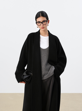 JESTOMS | 先锋主义 100%羊毛翻领长款大衣女气质垂感双面呢外套