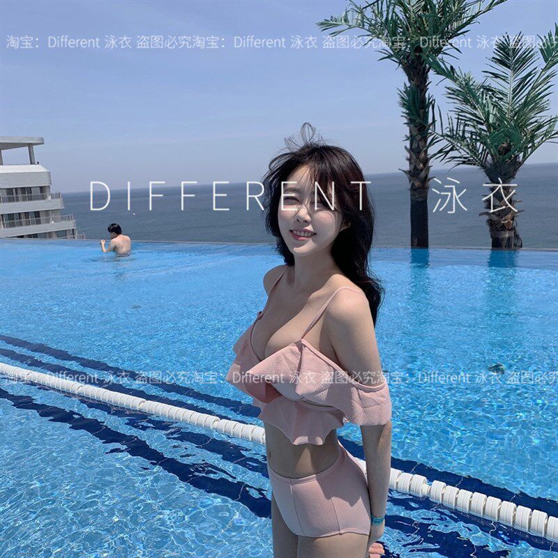 新品韩国2025新款泳衣女分体荷叶边纯欲风性O感高腰比基尼泡温泉