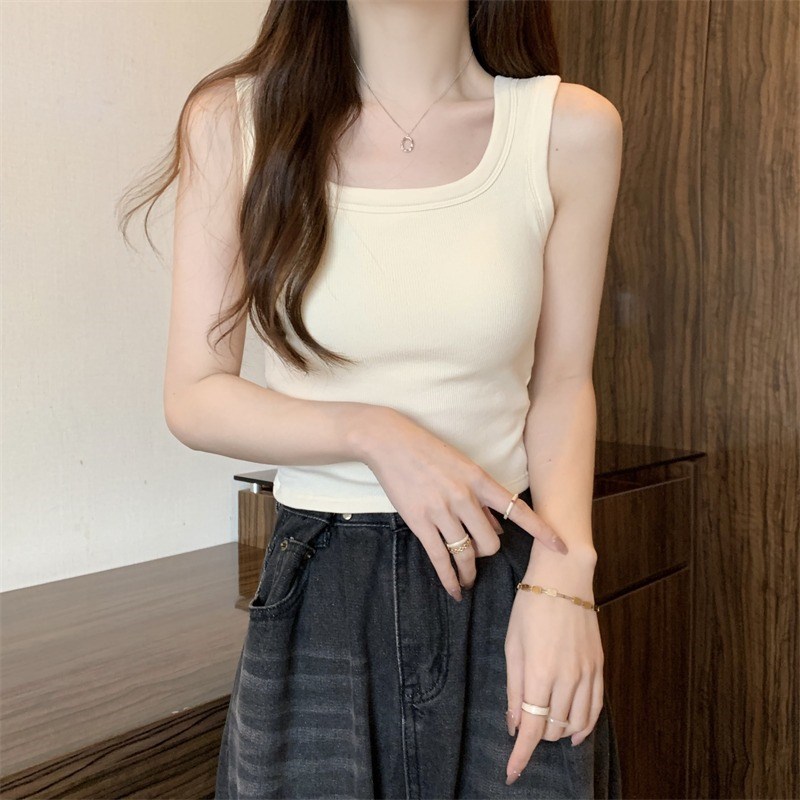 速发辣妹外穿小吊带背心女装夏季内搭美背文胸一体带胸垫白色短款
