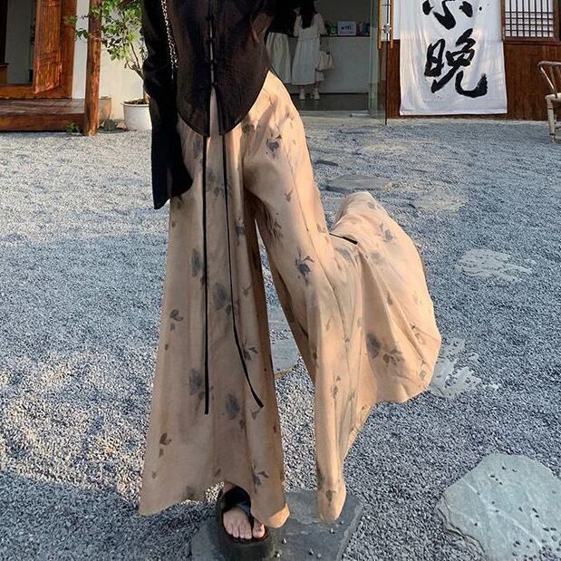 阔腿裤套装女夏季新中式水墨禅意清冷国风上衣半身裙裤休闲长裤子