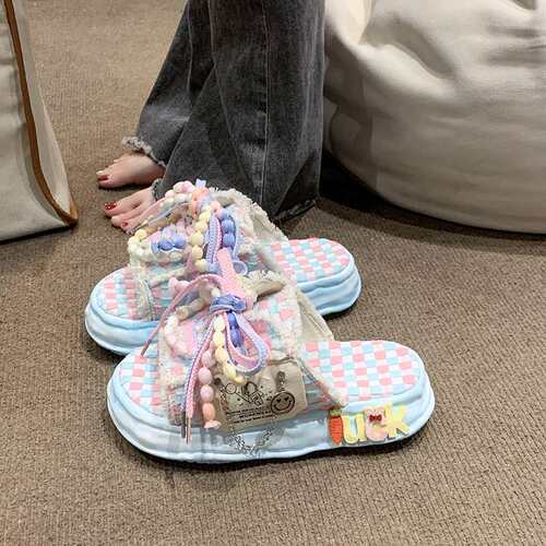 时尚溶解厚底渐变色凉拖鞋女秋季外穿2025年新款ins厚底一字拖鞋