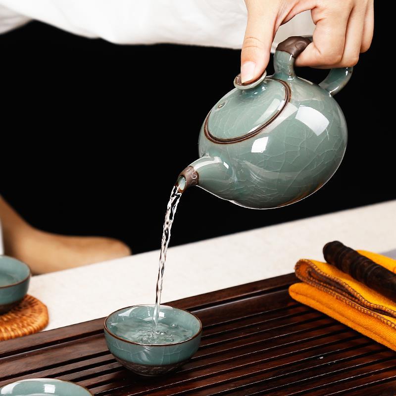 铠橹 哥窑茶壶陶瓷冰裂釉开片可养功夫茶具单壶大号家用泡茶壶