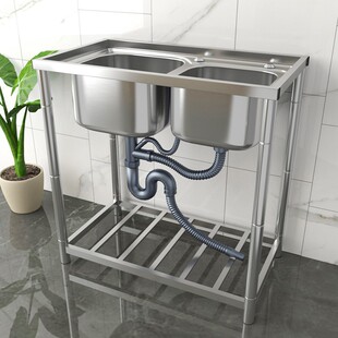 新品厨房不锈钢水槽洗菜盆单槽水池带支架家用洗碗V槽洗菜池子加